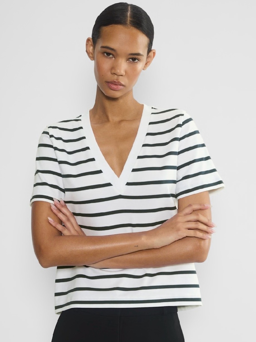 Babaton Aritzia Interlock Cotton Verify striped v-neck t-shirt